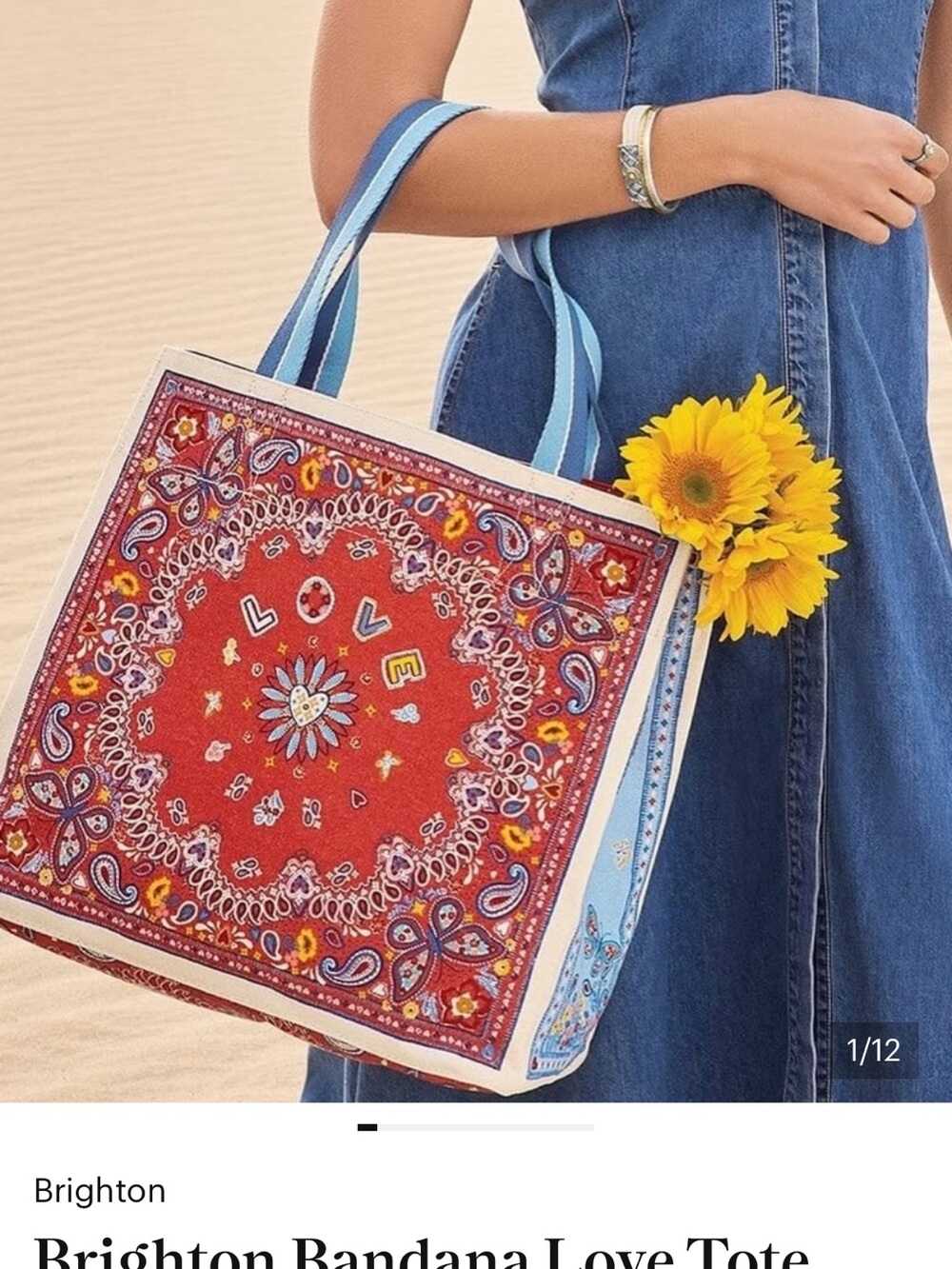 BRIGHTON NWT Bandana Love Canvas Tote • Promo Scarf Print Travel Bag GWP
